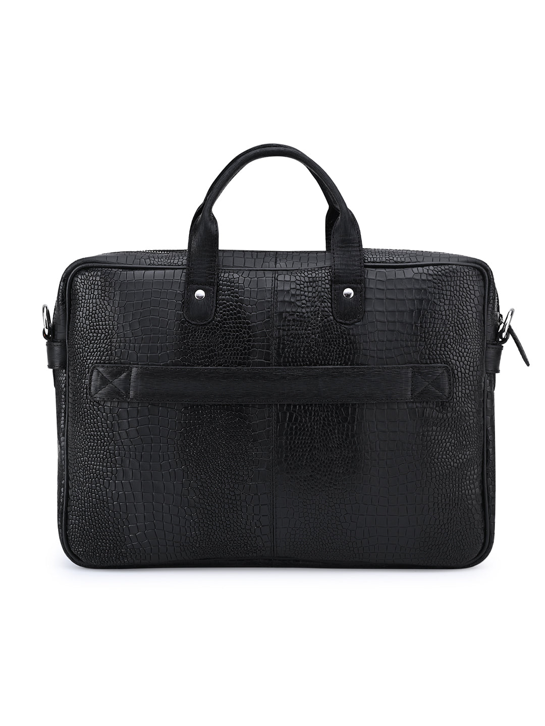 Men's Black Italian Leather Dual Tone Laptop Bag with Shoulder Strap