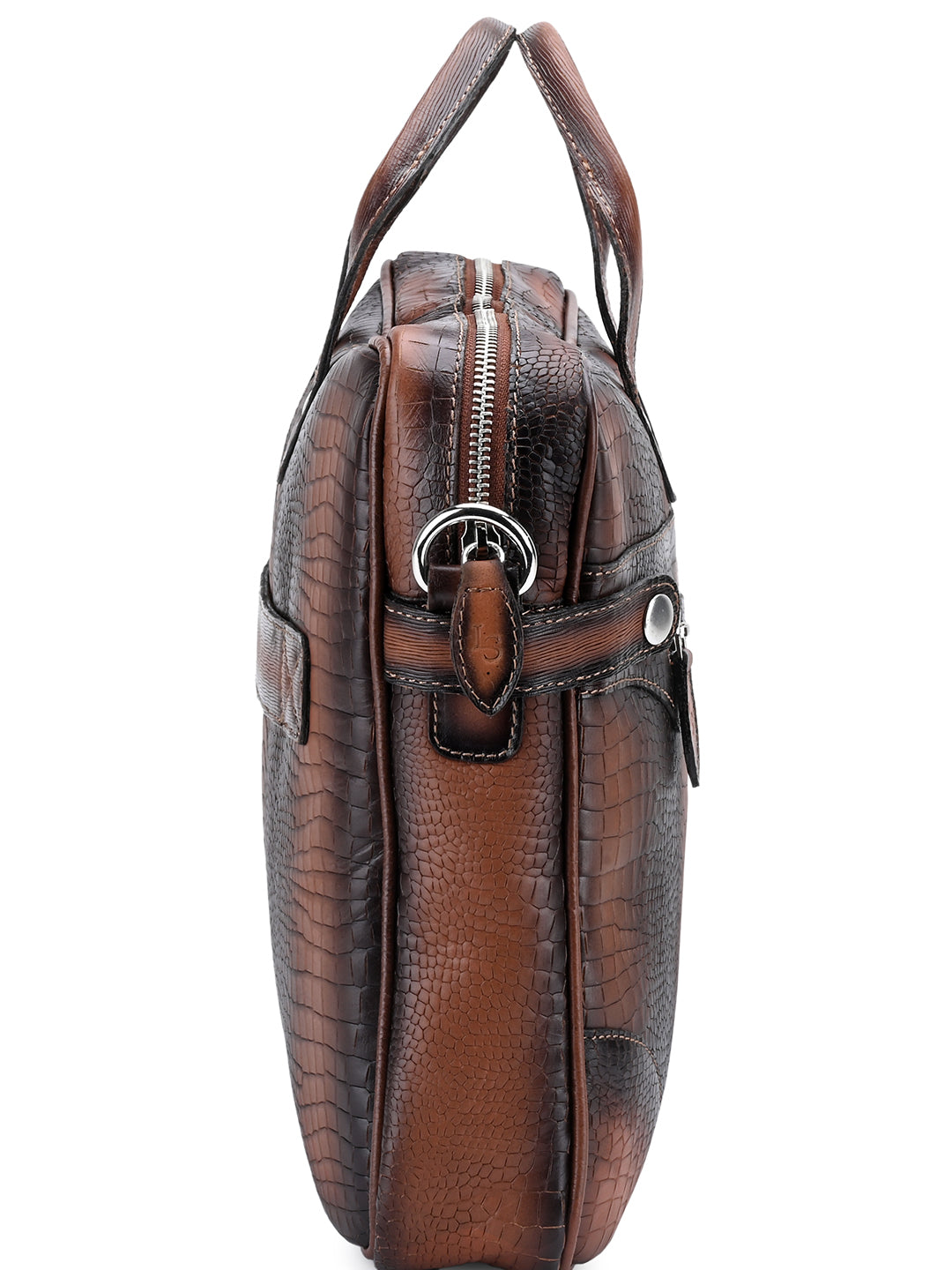 Men's Tan Italian Leather Dual Tone Laptop Bag with Shoulder Strap