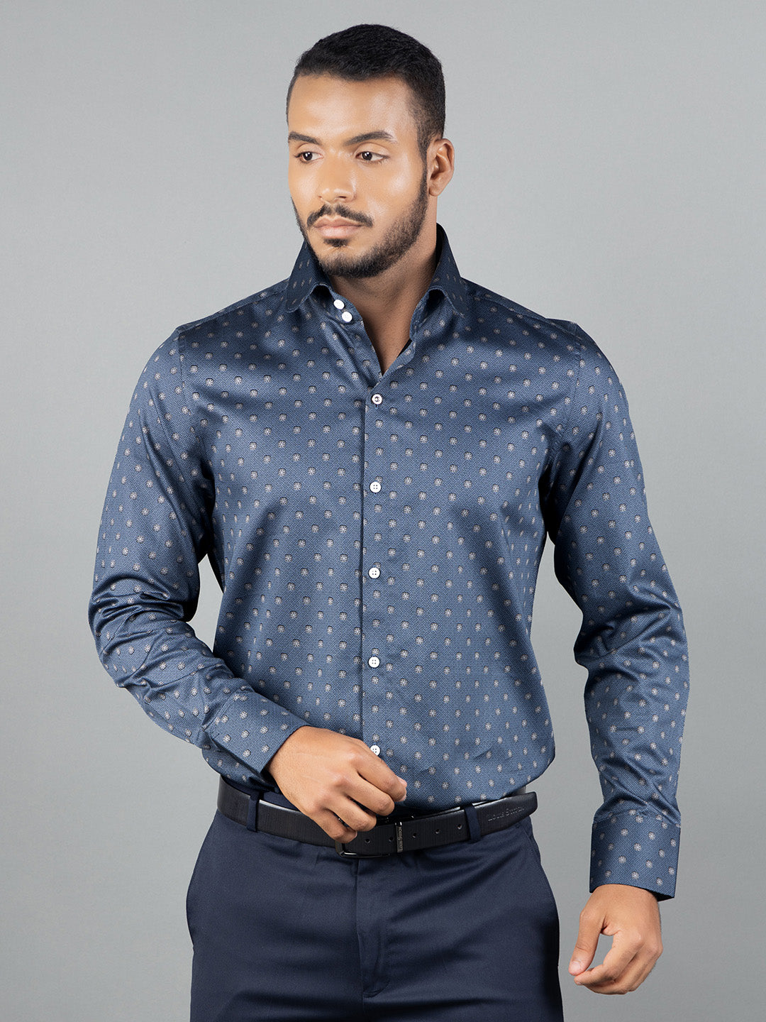 Men's Regular Fit Floral Blue Formal Shirt