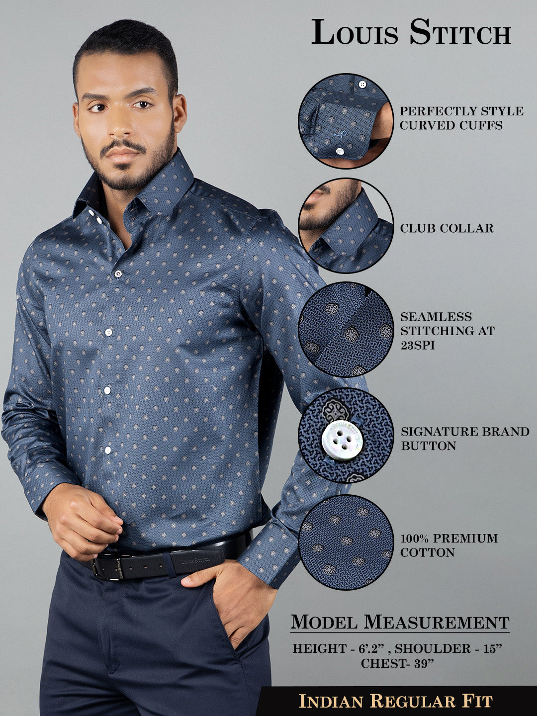 Men's Regular Fit Floral Blue Formal Shirt