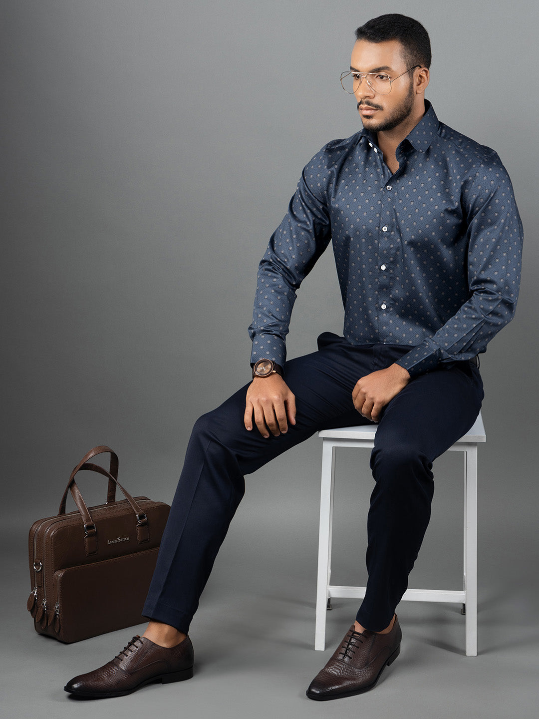 Men's Regular Fit Floral Blue Formal Shirt