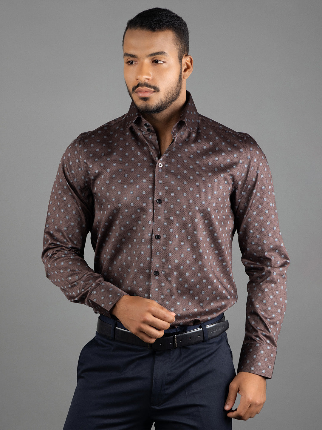 Men's Regular Fit Floral Brown Formal Shirt