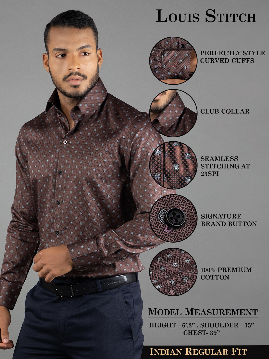 Men's Regular Fit Floral Brown Formal Shirt