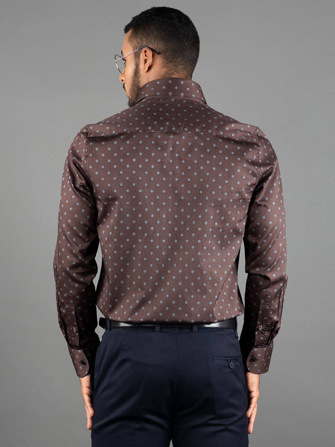 Men's Regular Fit Floral Brown Formal Shirt