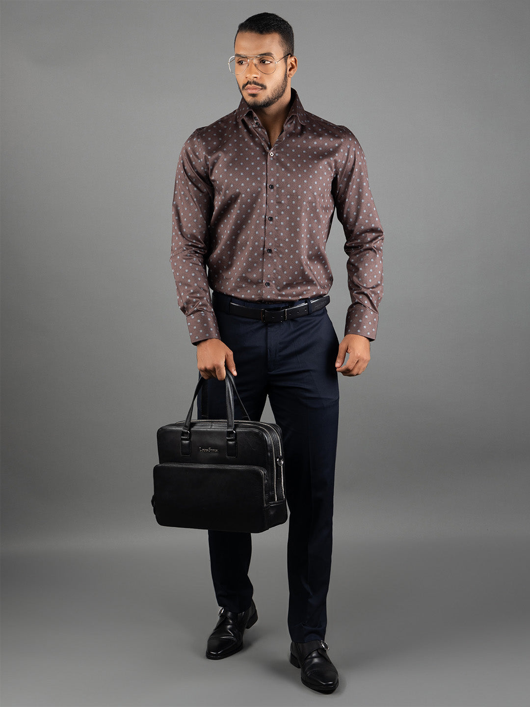 Men's Regular Fit Floral Brown Formal Shirt