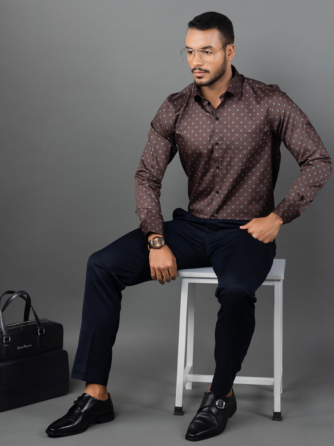 Men's Regular Fit Floral Brown Formal Shirt