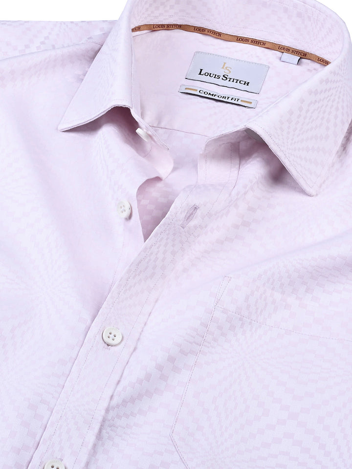 Men's Regular Fit Abstract Pink Formal Shirt