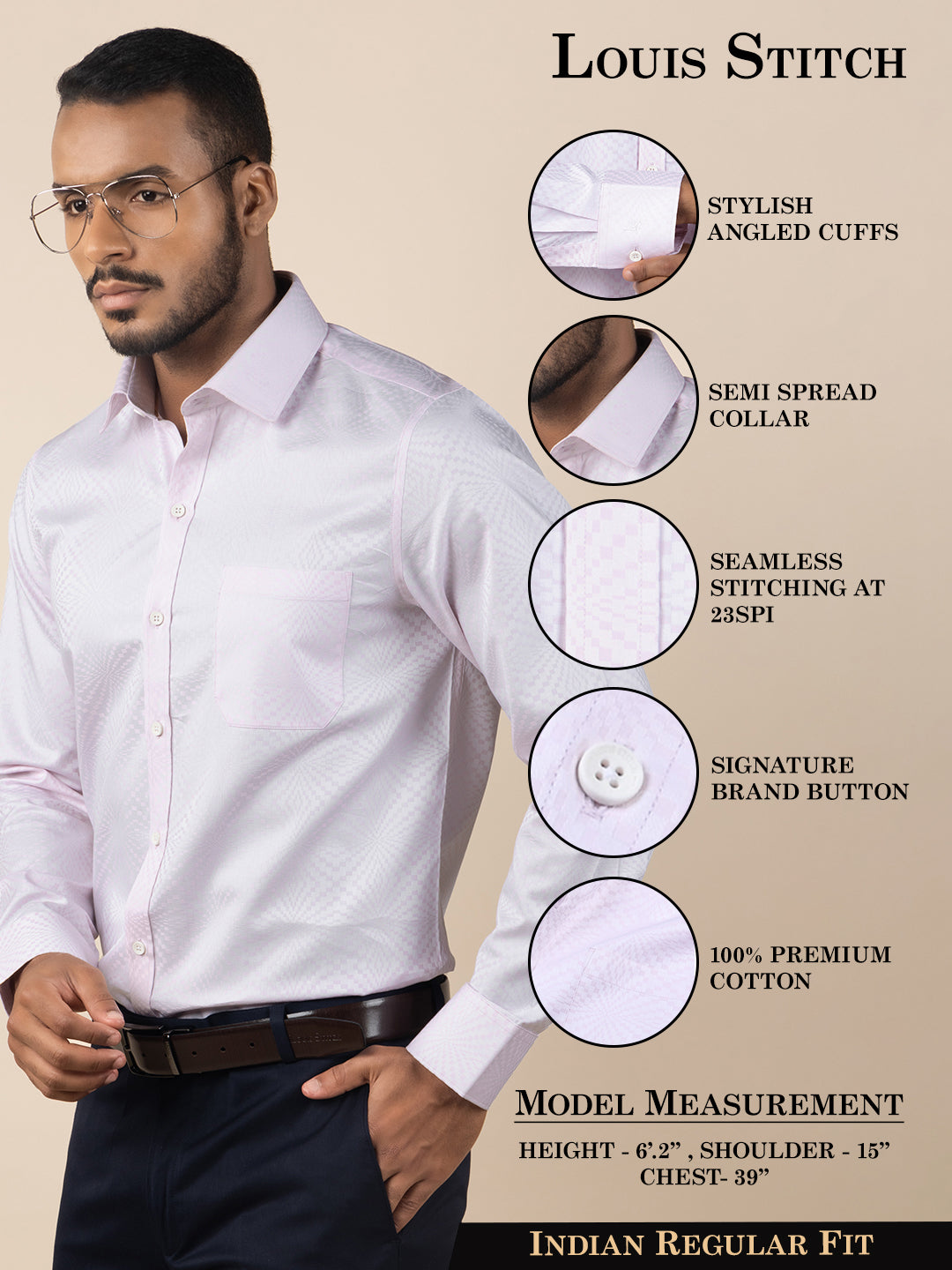 Men's Regular Fit Abstract Pink Formal Shirt