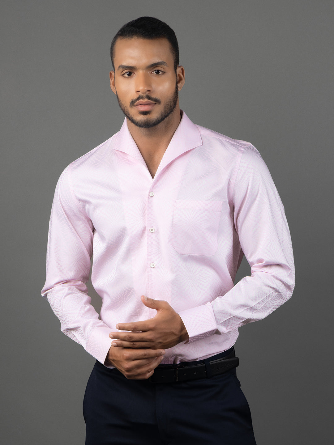 Men's Regular Fit Abstract Pink Formal Shirt