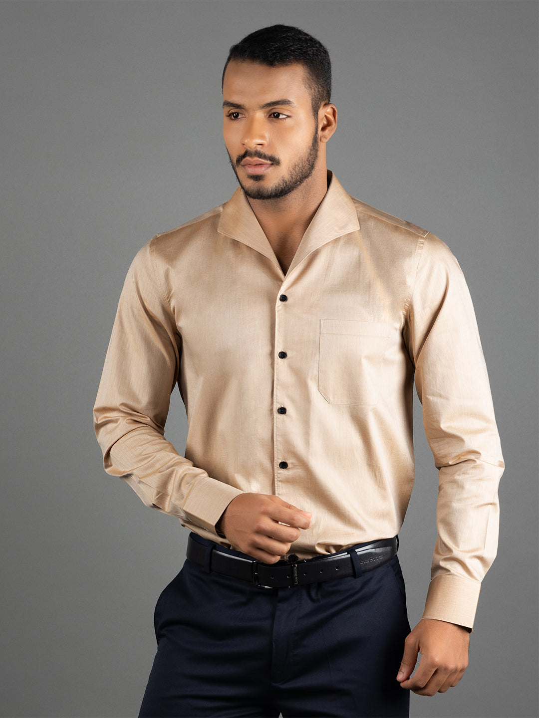 Men's Regular Fit Solid Beige Formal Shirt