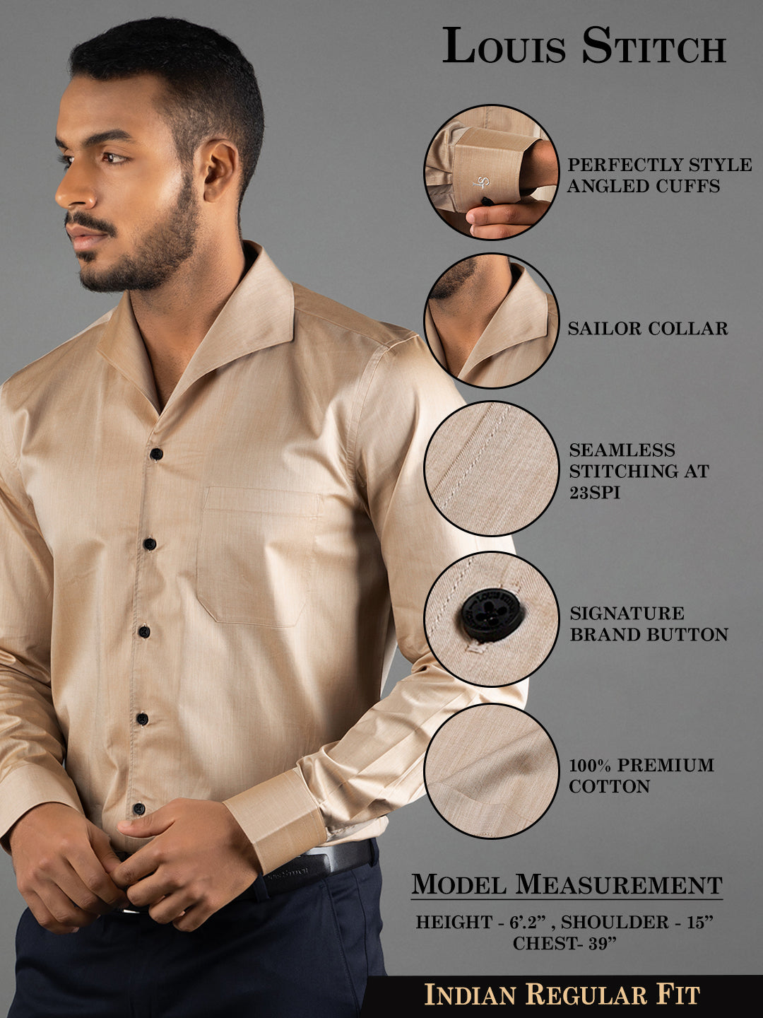 Men's Regular Fit Solid Beige Formal Shirt