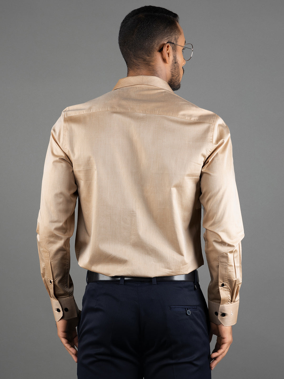 Men's Regular Fit Solid Beige Formal Shirt