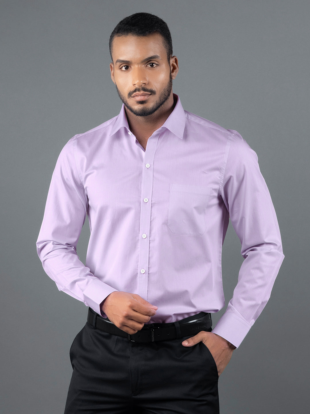 Men's Regular Fit Solid Purple Formal Shirt