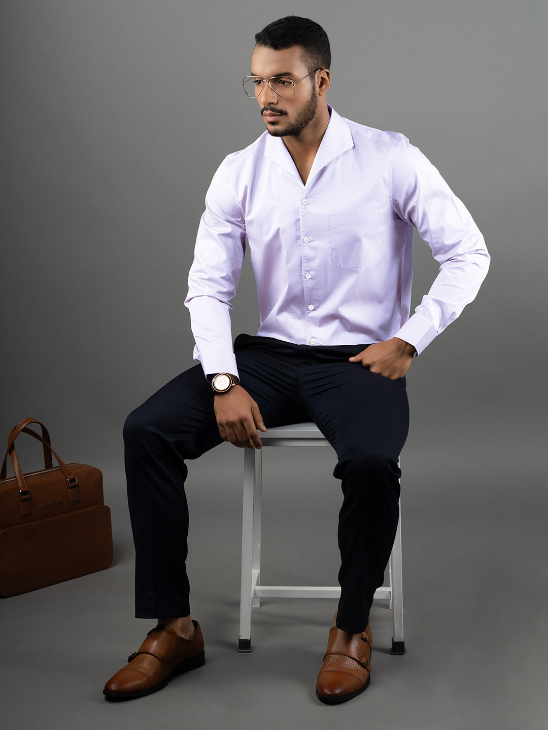 Men's Regular Fit Solid Purple Formal Shirt