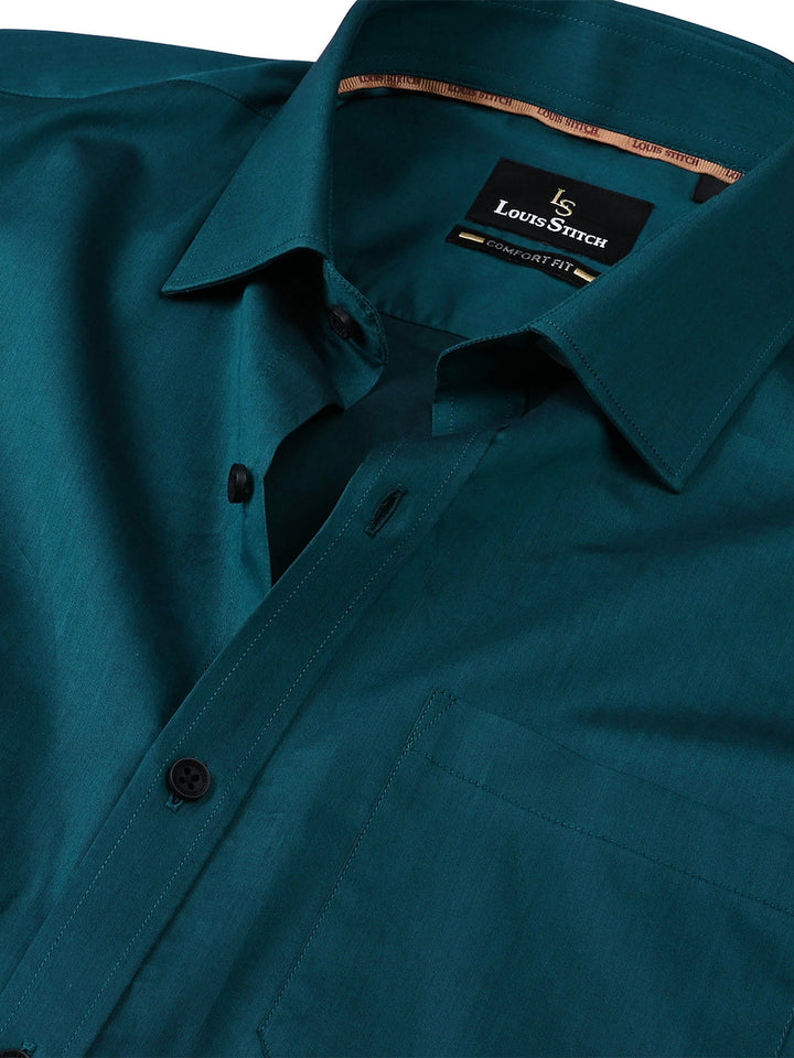 Men's Regular Fit Solid Green Formal Shirt