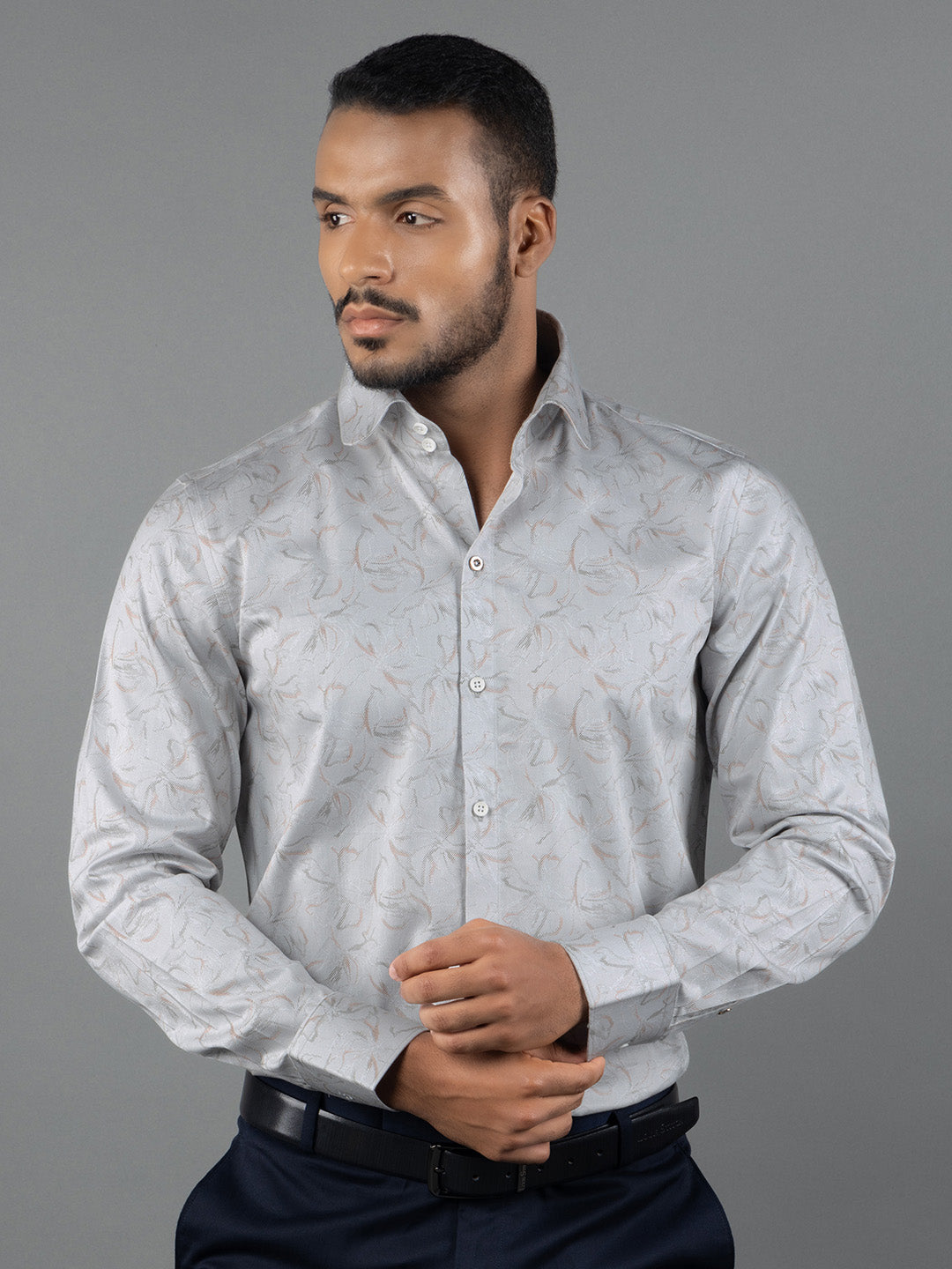 Men's Regular Fit Abstract Grey Formal Shirt