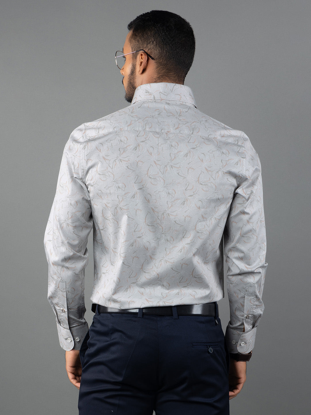 Men's Regular Fit Abstract Grey Formal Shirt