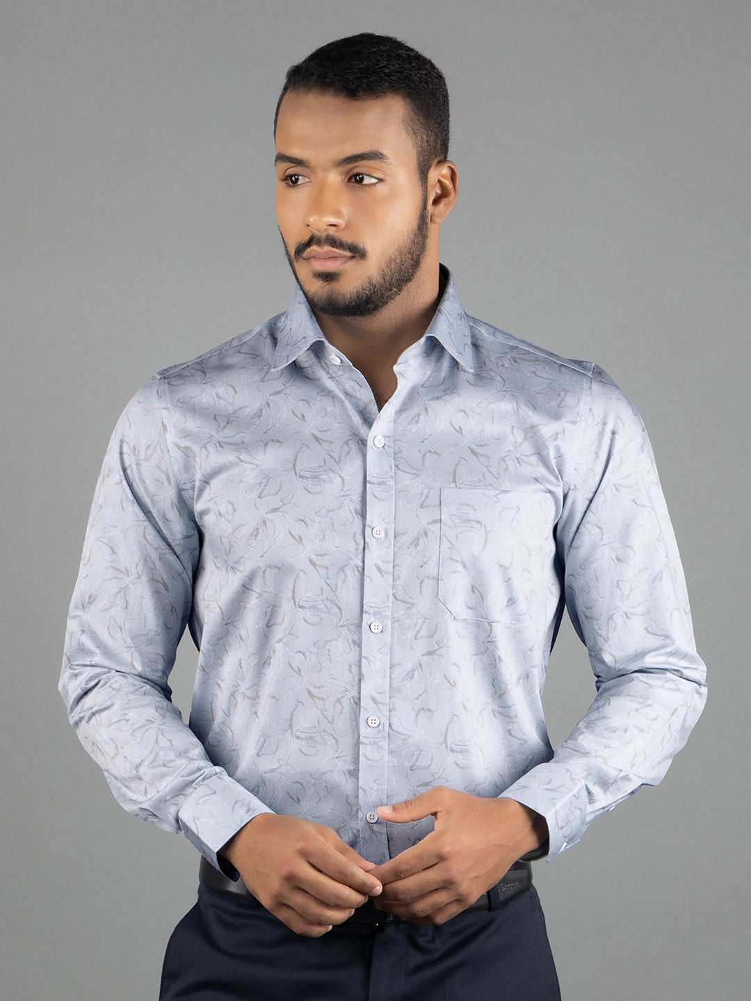 Men's Regular Fit Floral Blue Formal Shirt