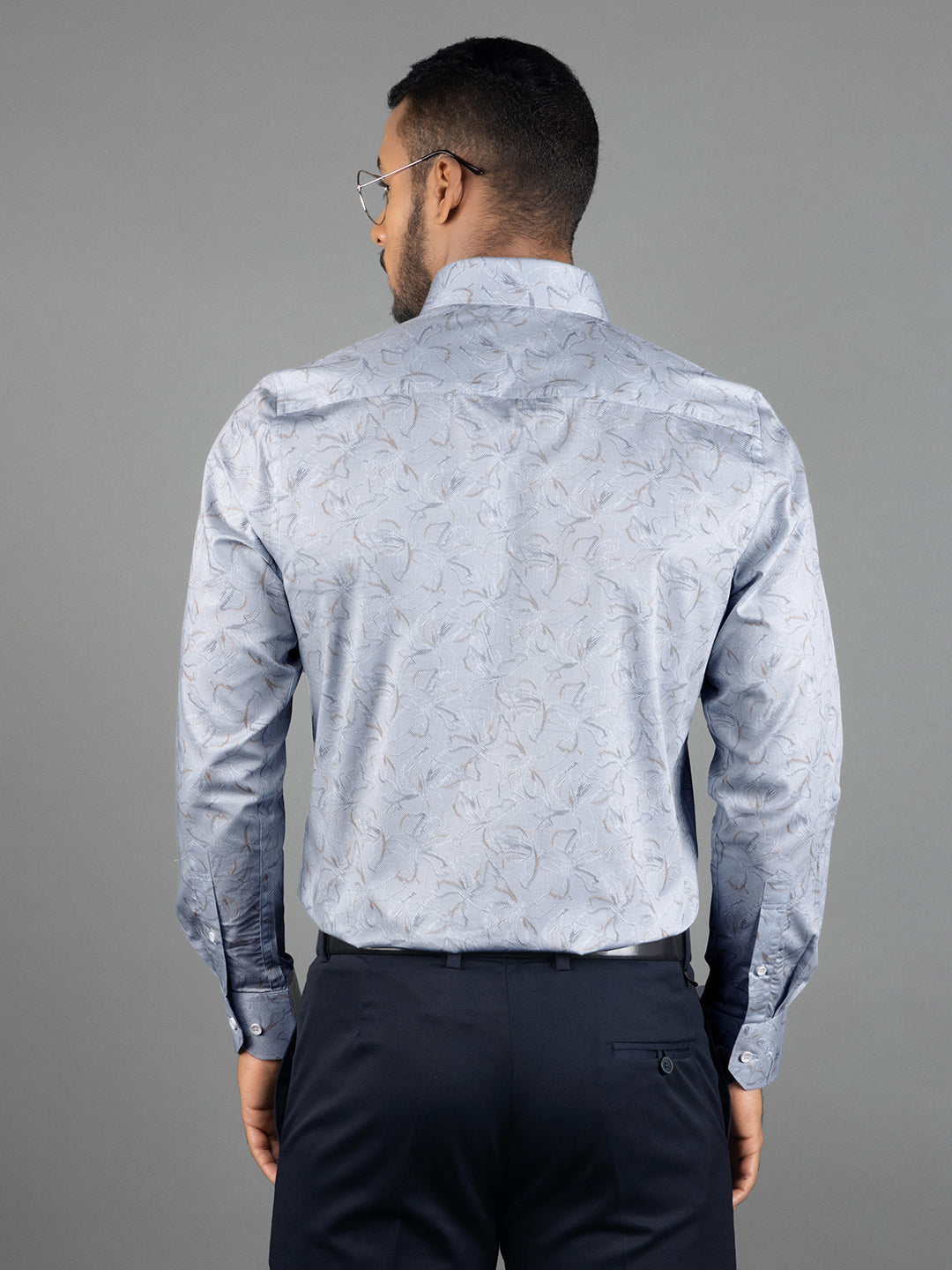 Men's Regular Fit Floral Blue Formal Shirt