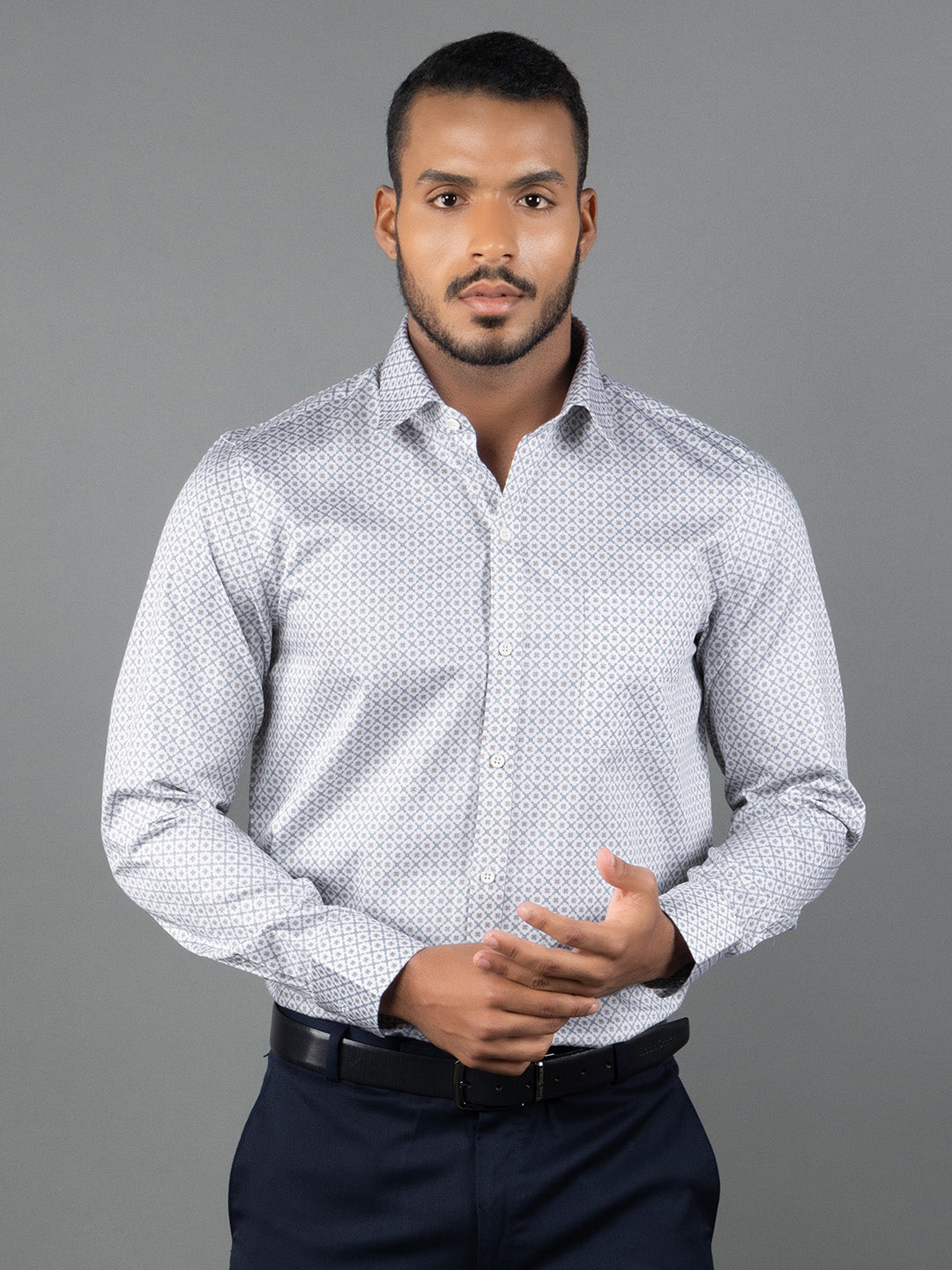 Men's Regular Fit Floral White Formal Shirt