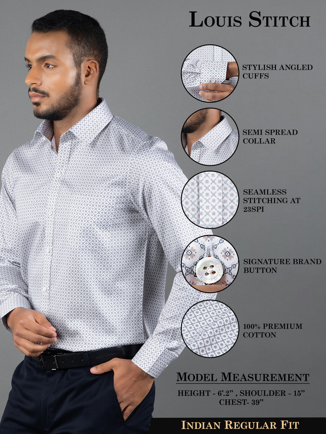 Men's Regular Fit Floral White Formal Shirt