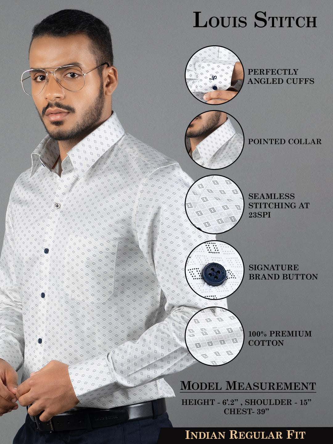 Men's Regular Fit Geometric White Formal Shirt