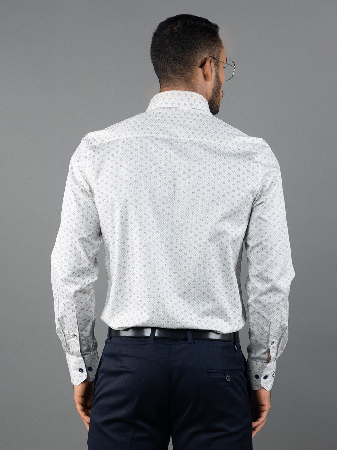 Men's Regular Fit Geometric White Formal Shirt