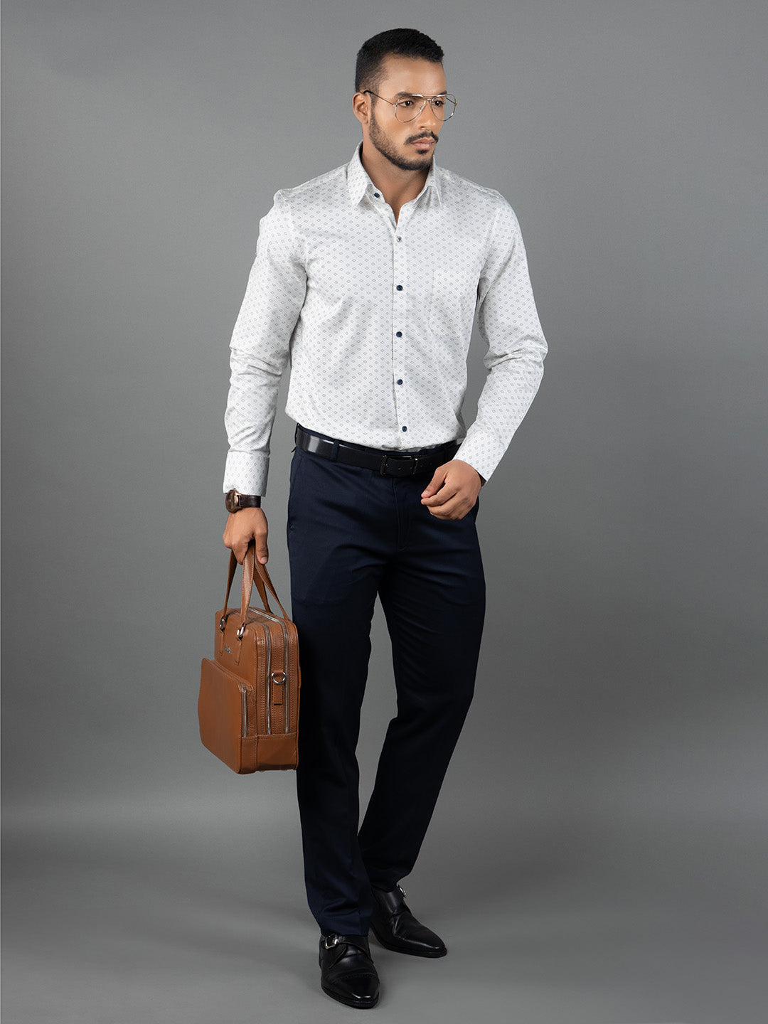 Men's Regular Fit Geometric White Formal Shirt