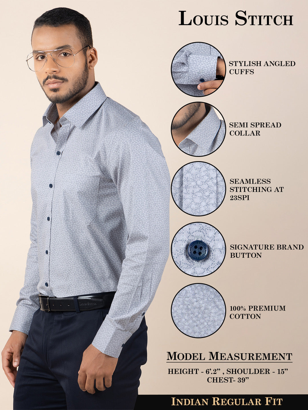 Men's Regular Fit Floral Grey Formal Shirt