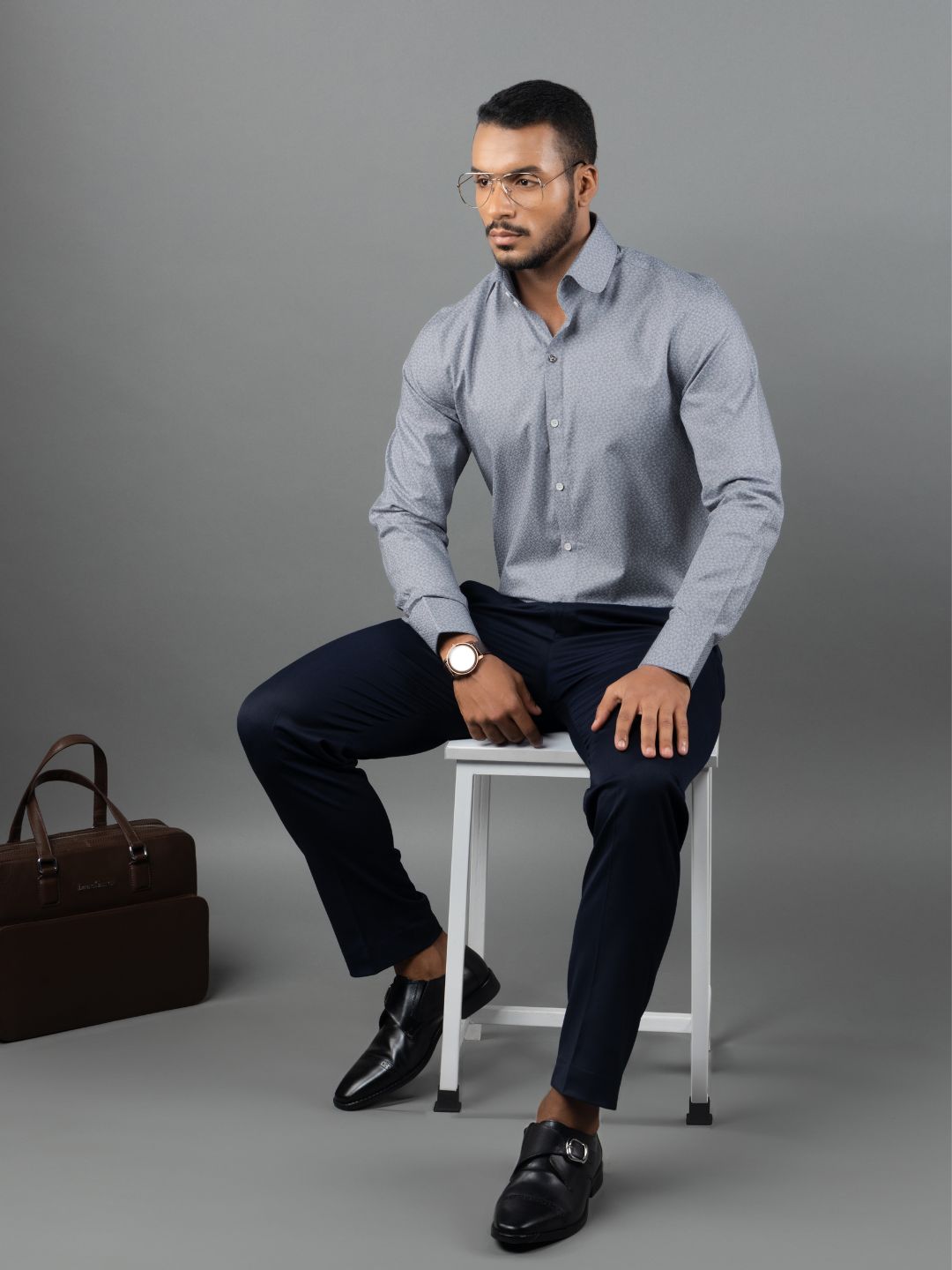 Men's Regular Fit Floral Grey Formal Shirt