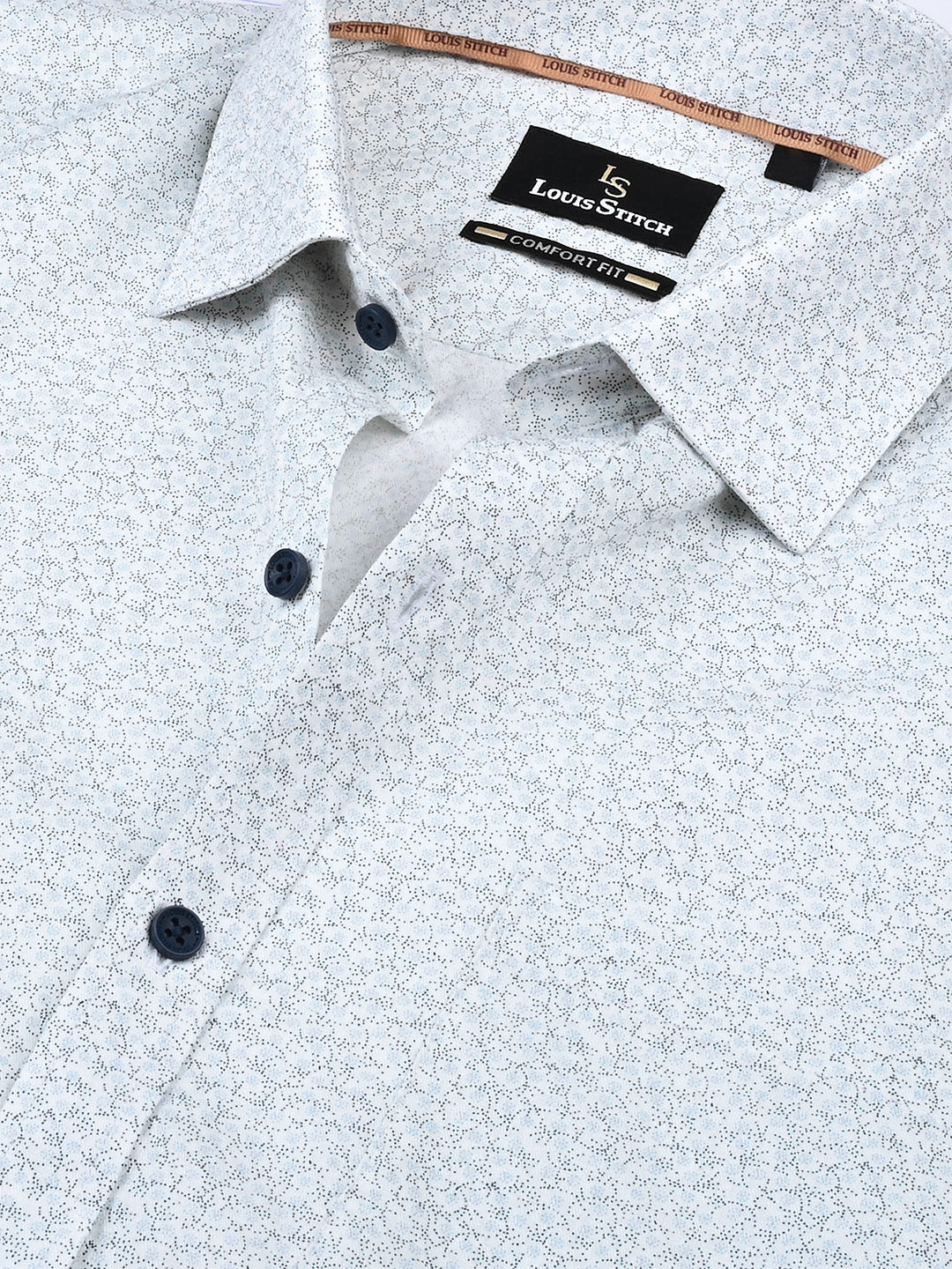 Men's Regular Fit Floral White Formal Shirt