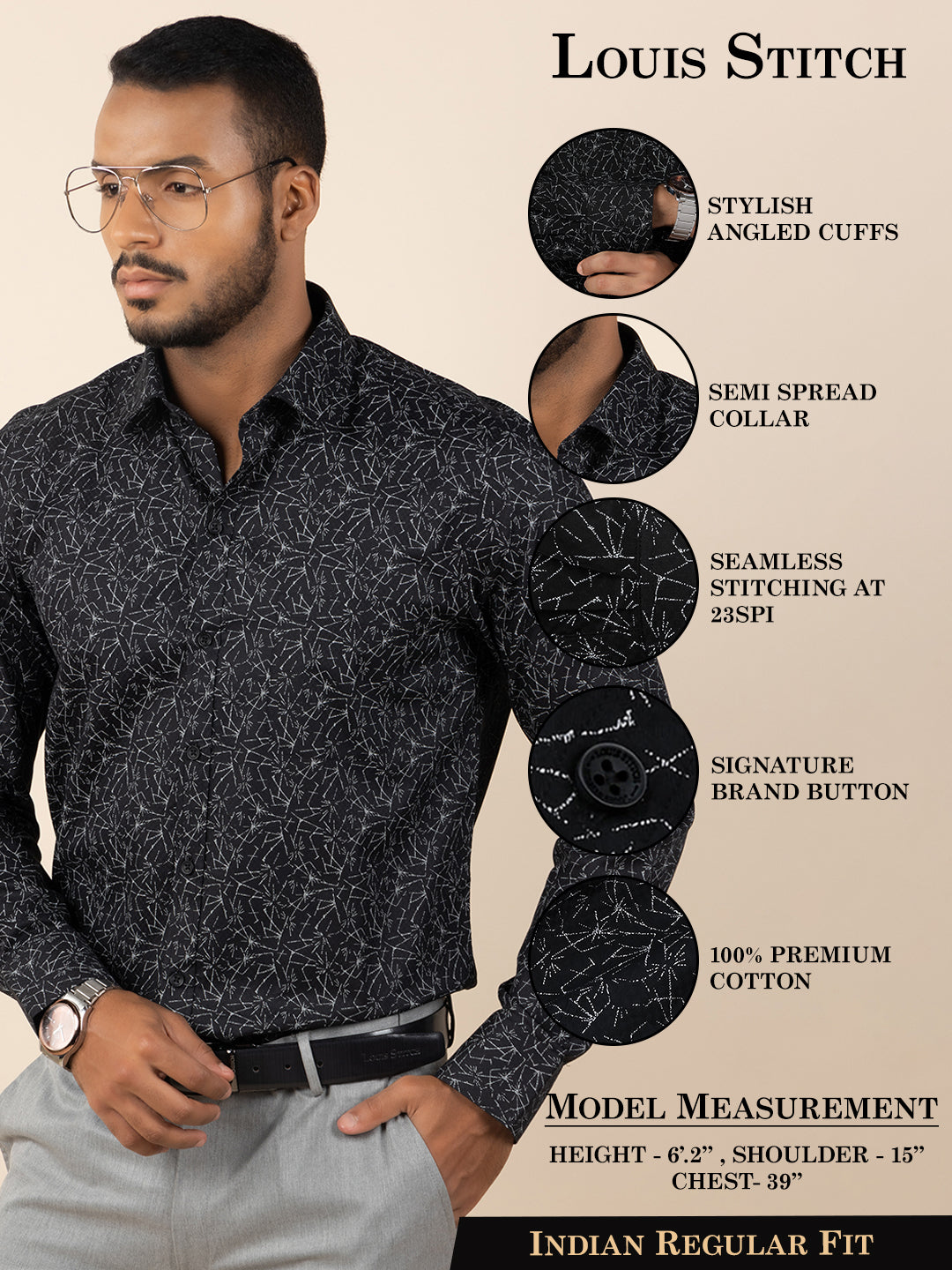 Men's Regular Fit Abstract Black Formal Shirt