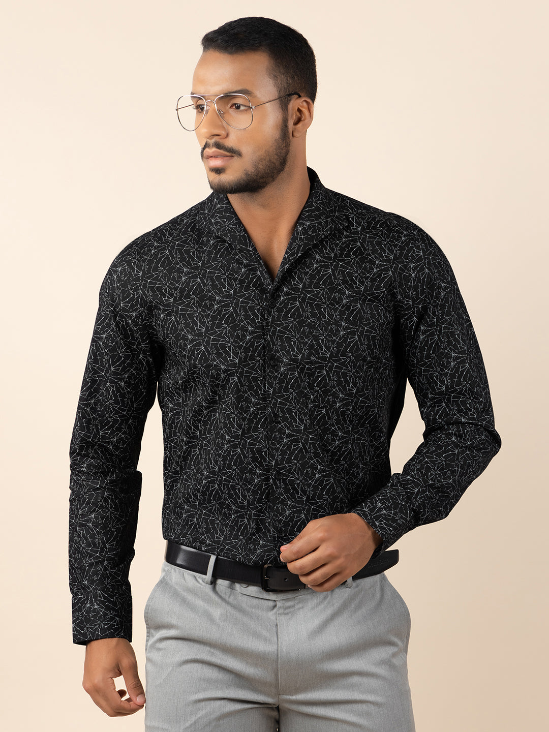 Men's Regular Fit Abstract Black Formal Shirt