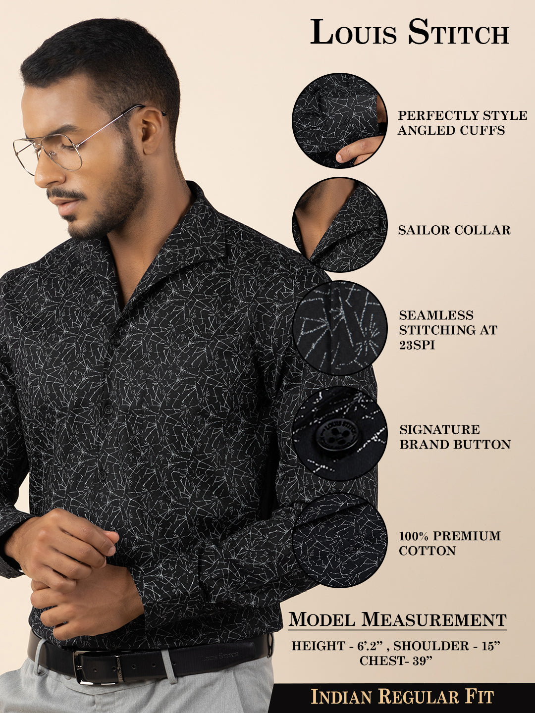 Men's Regular Fit Abstract Black Formal Shirt