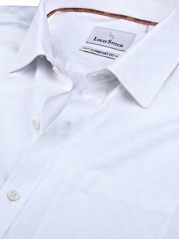 Men's Regular Fit Textured White Formal Shirt