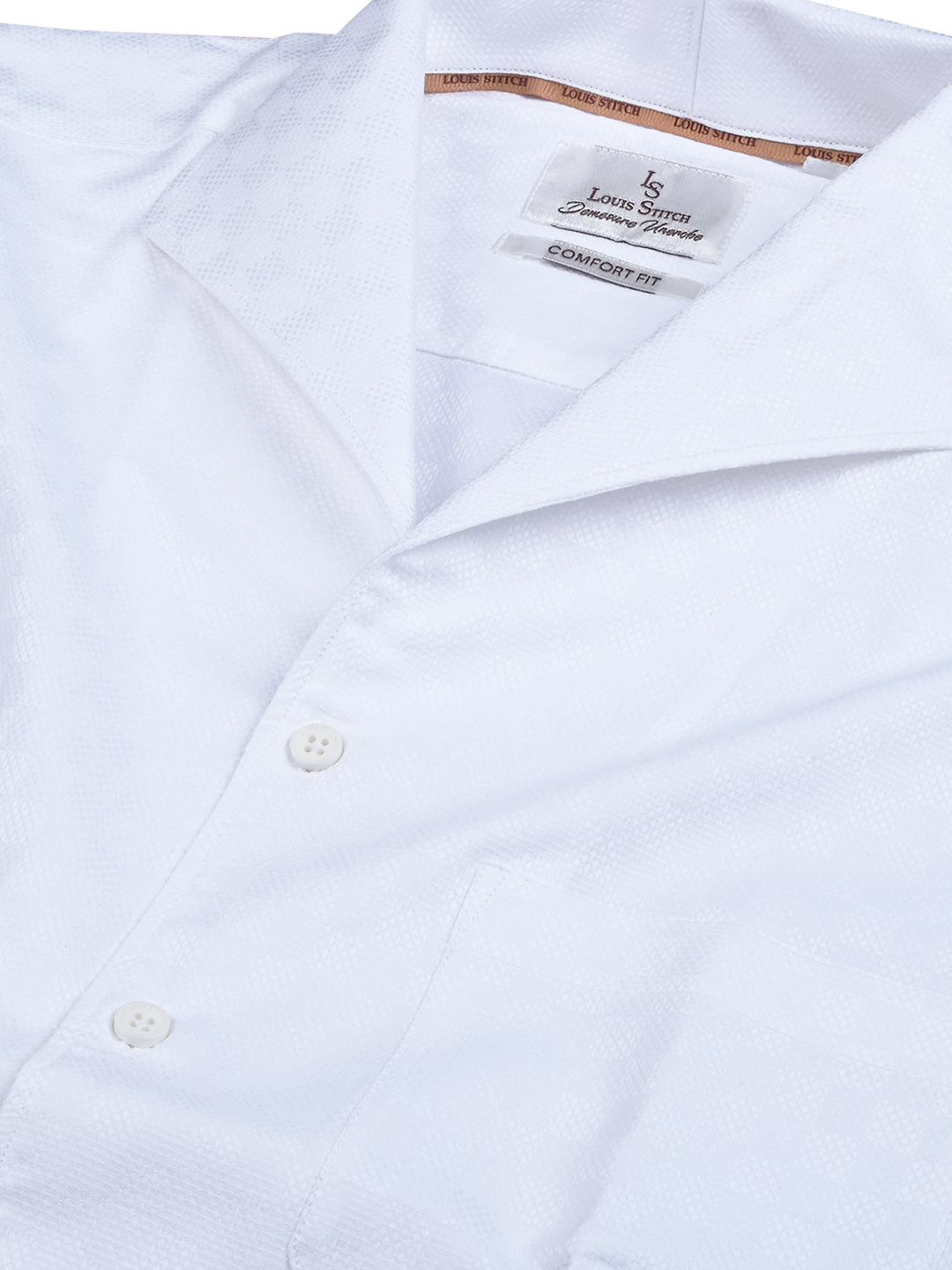 Men's Regular Fit Textured White Formal Shirt