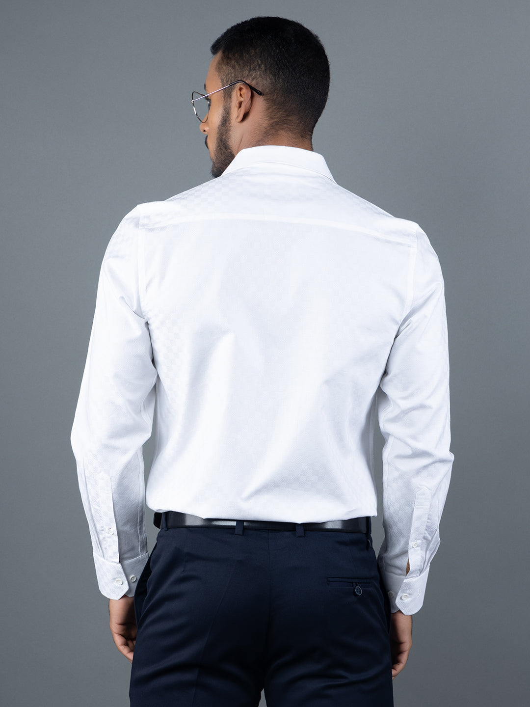 Men's Regular Fit Textured White Formal Shirt