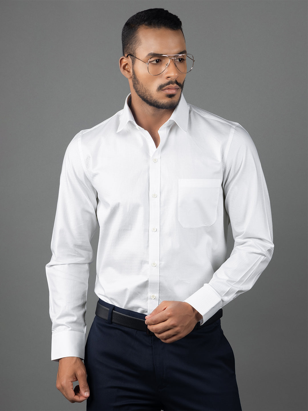 Men's Regular Fit Textured White Formal Shirt