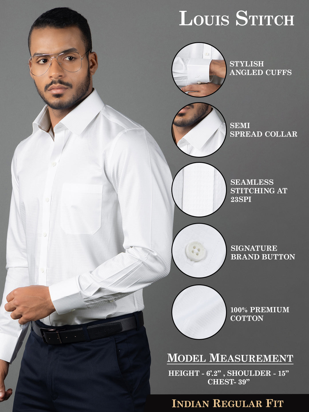 Men's Regular Fit Textured White Formal Shirt