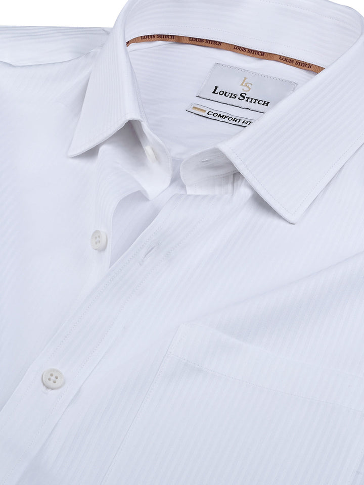 Men's Regular Fit Stripes White Formal Shirt