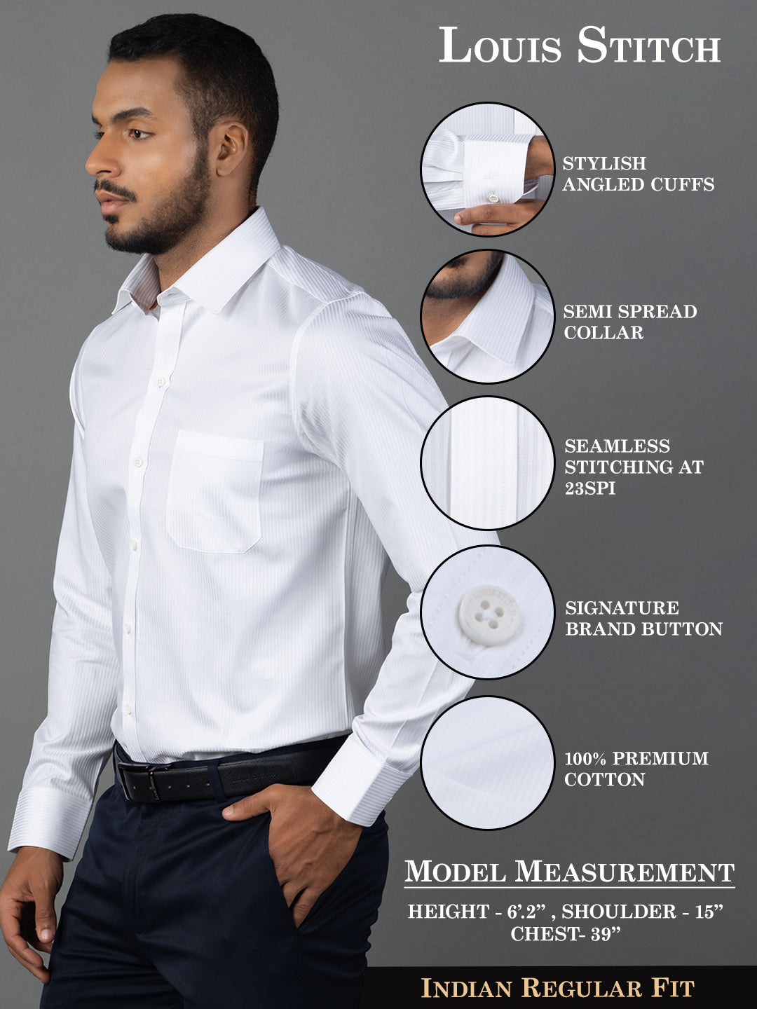 Men's Regular Fit Stripes White Formal Shirt