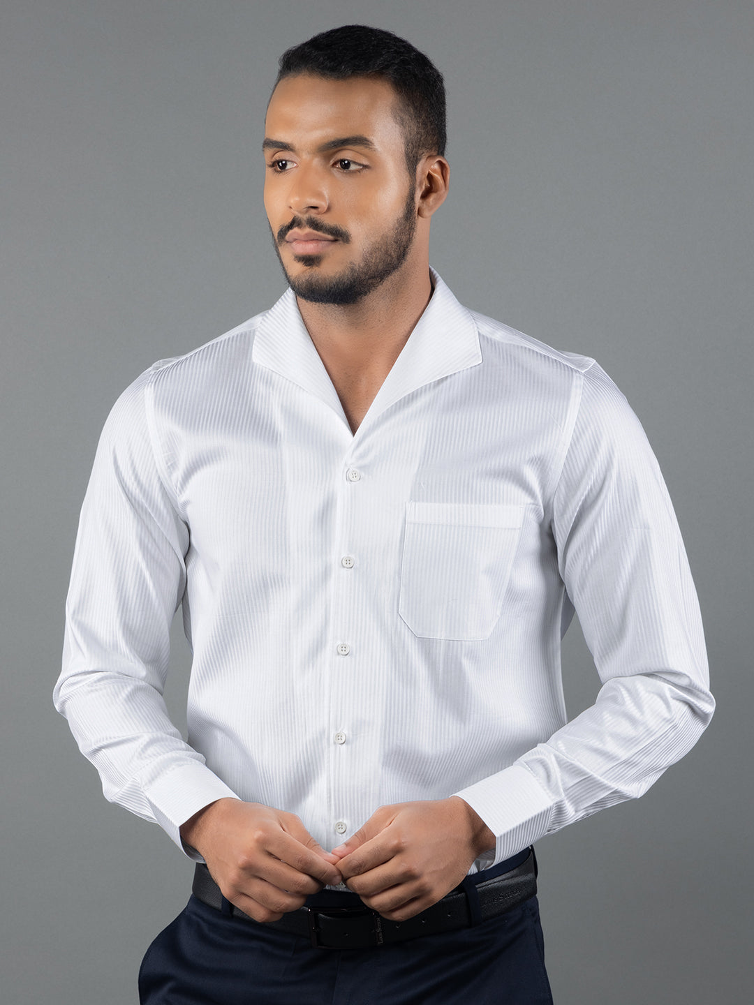 Men's Regular Fit Stripes White Formal Shirt