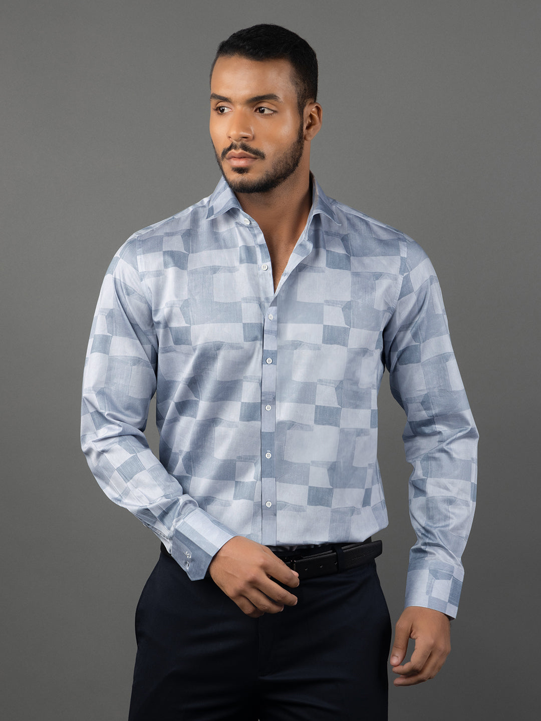 Men's Regular Fit Abstract Blue Formal Shirt