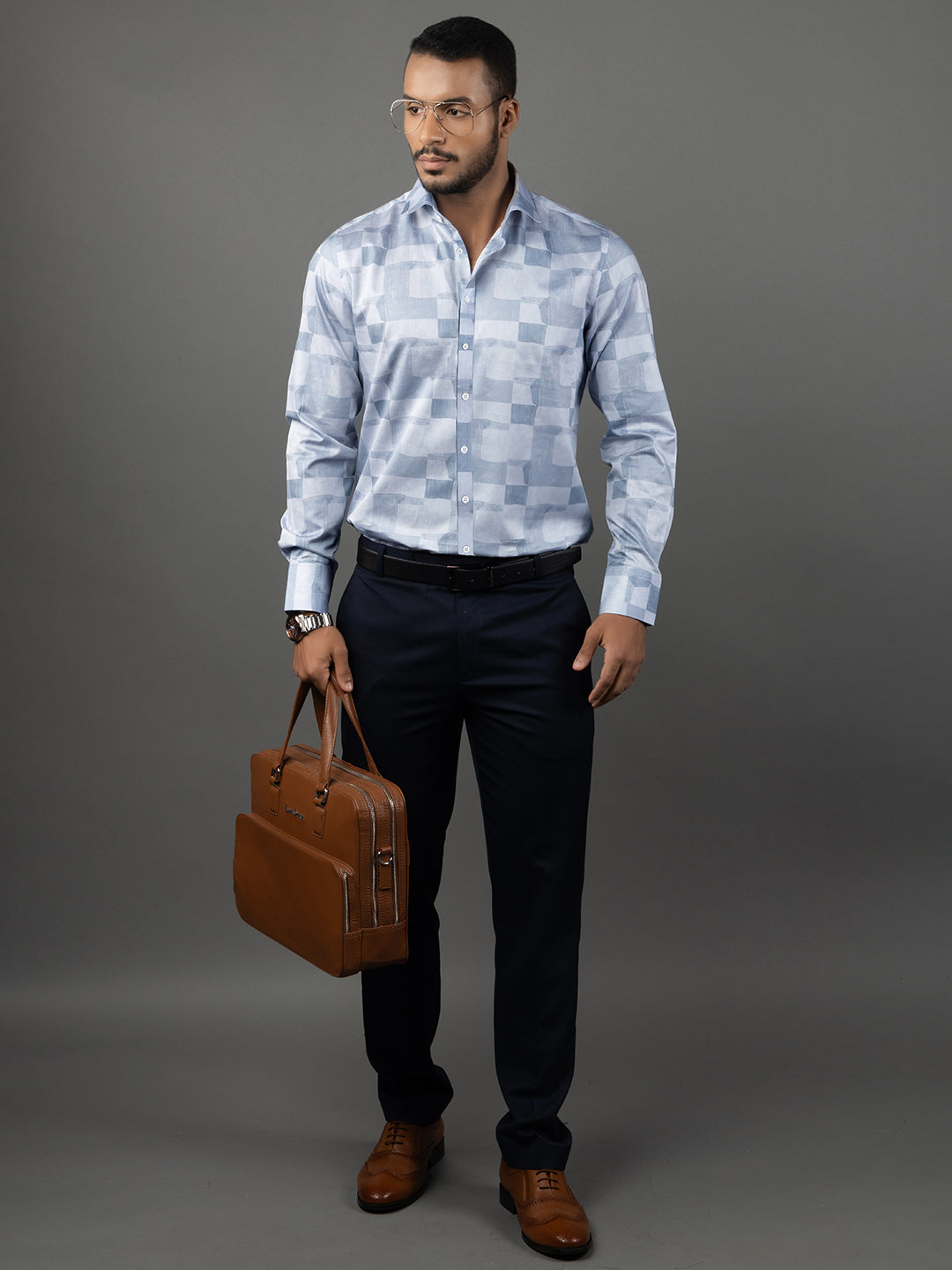 Men's Regular Fit Abstract Blue Formal Shirt