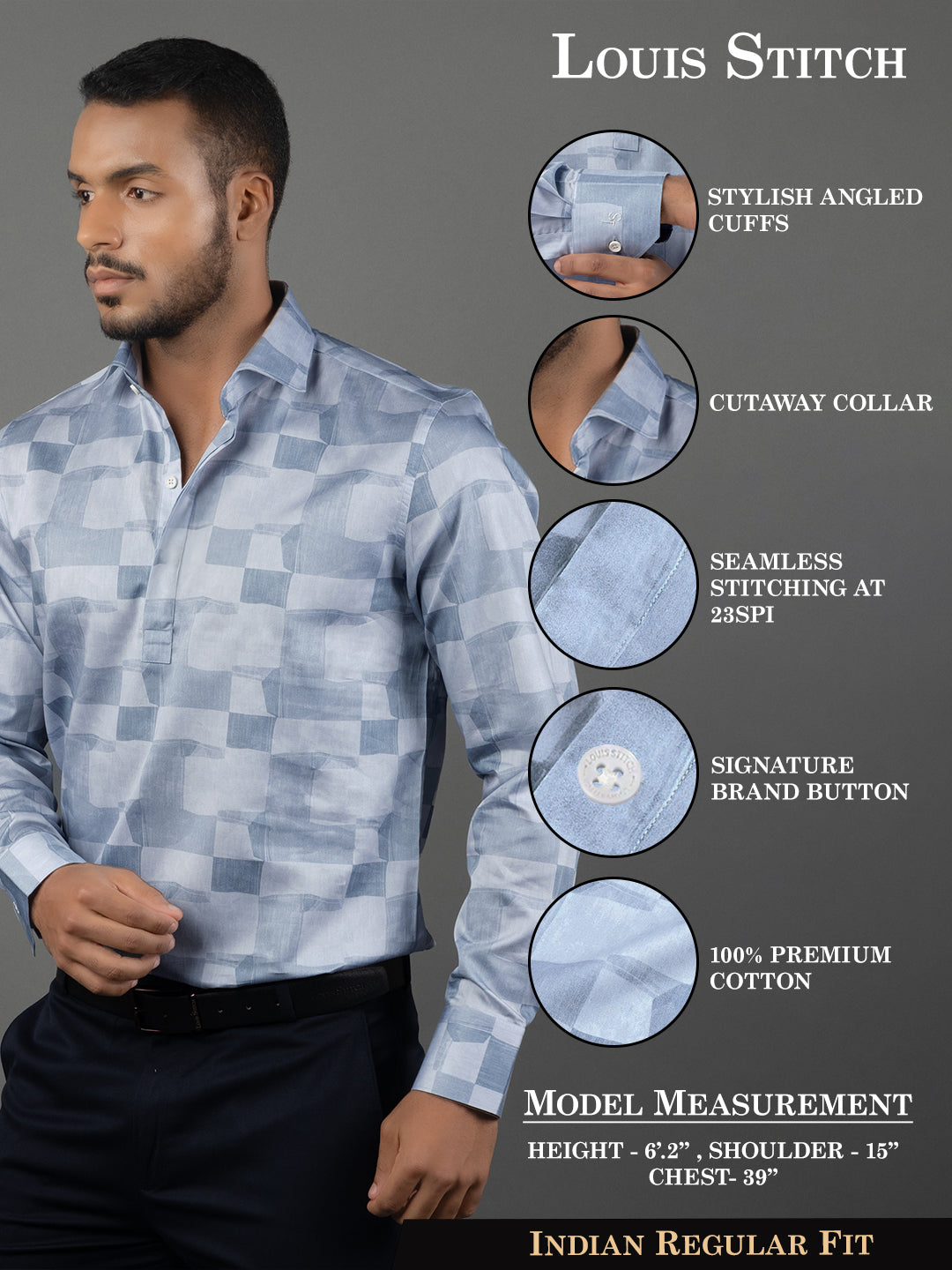 Men's Regular Fit Abstract Blue Formal Shirt