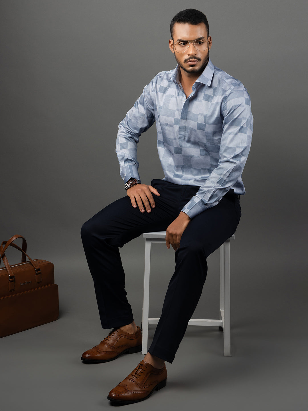 Men's Regular Fit Abstract Blue Formal Shirt