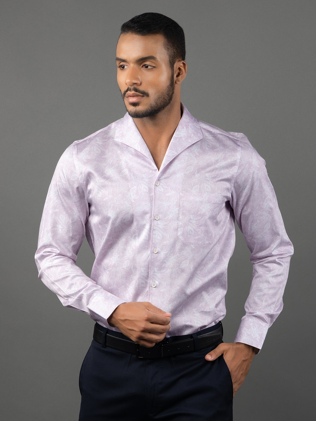 Men's Regular Fit Abstract Pink Formal Shirt