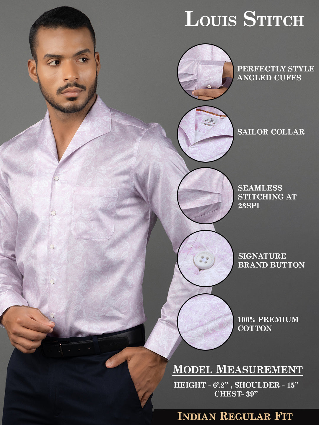 Men's Regular Fit Abstract Pink Formal Shirt