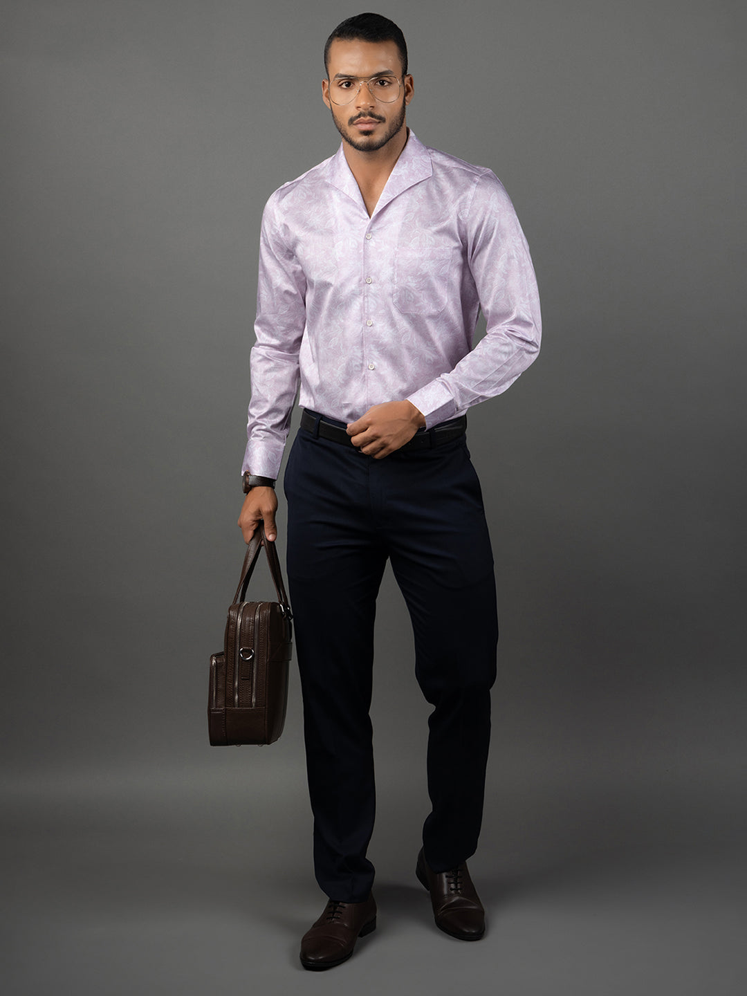 Men's Regular Fit Abstract Pink Formal Shirt