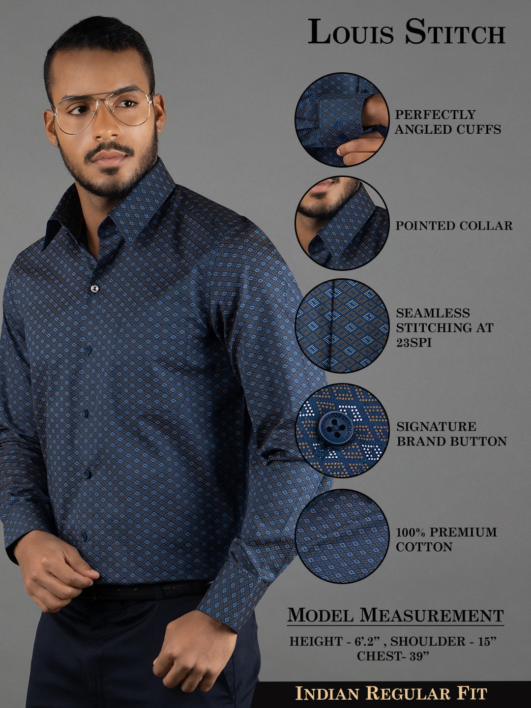 Men's Regular Fit Geometric Blue Formal Shirt